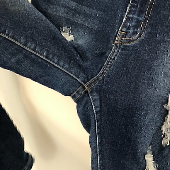 FASHION NOVA Dark Wash Ripped Rips Distressed High Waisted Skinny Jeans JUNIORS - Picture 7 of 12